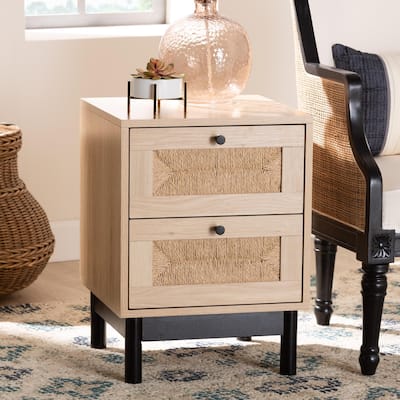 Cherelle Mid-Century Modern Light Brown and Black 2-Drawer End Table