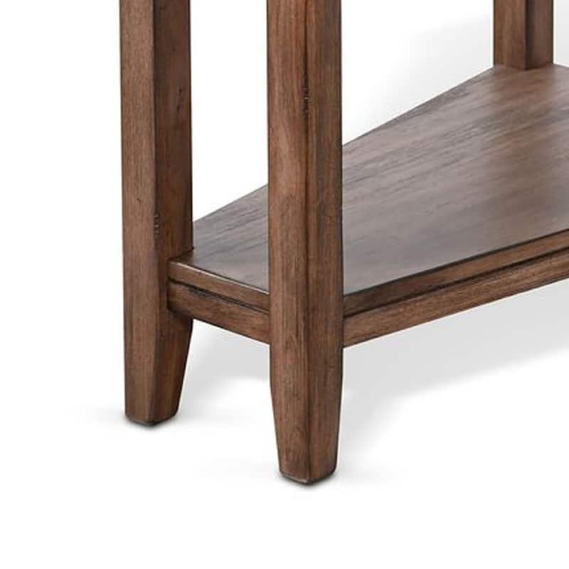 Yael Side End Table, 24 Inch Wedge Top with Open Shelf, Natural Brown