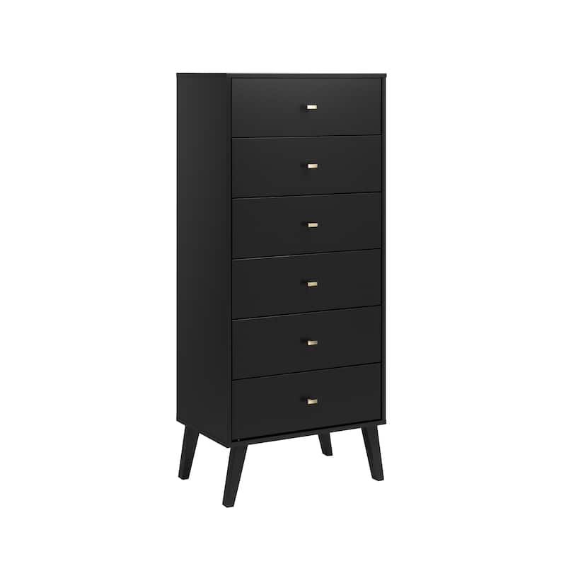 Prepac Milo Mid-Century Modern 6 Drawer Dresser, Tall Chest of Drawers, Retro Bedroom Furniture, Lingerie Dresser