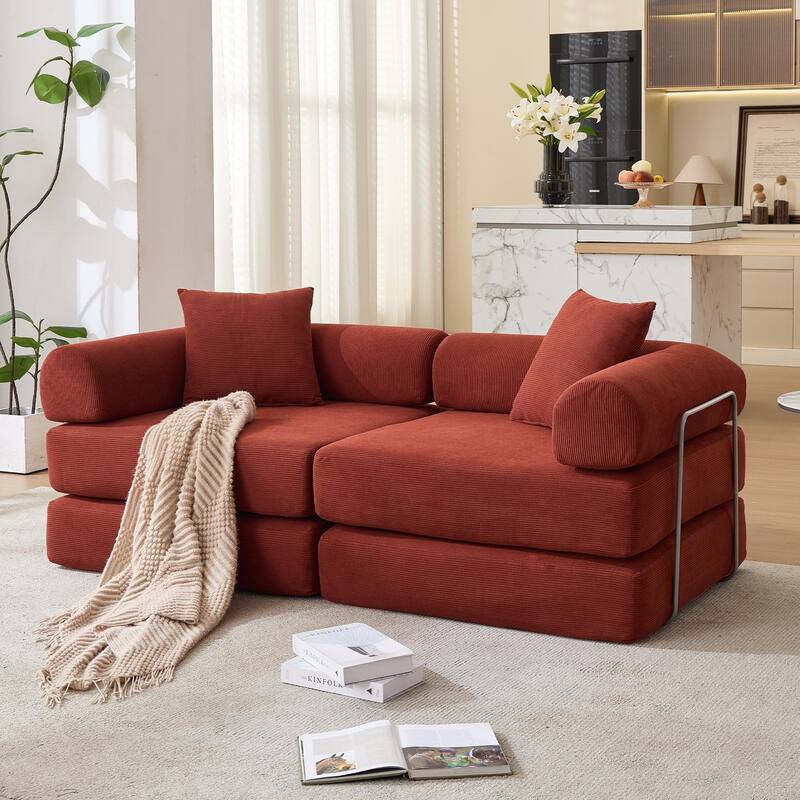 Modular Couch Sofa Bed, Convertible Design with Removable Armrests,Folding Mattress Couch for Small Spaces ,No Assembly