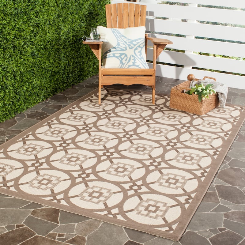 SAFAVIEH Courtyard Josee Indoor/ Outdoor Waterproof Patio Backyard Rug - 6'7" x 9'6" - Beige/Dark Beig