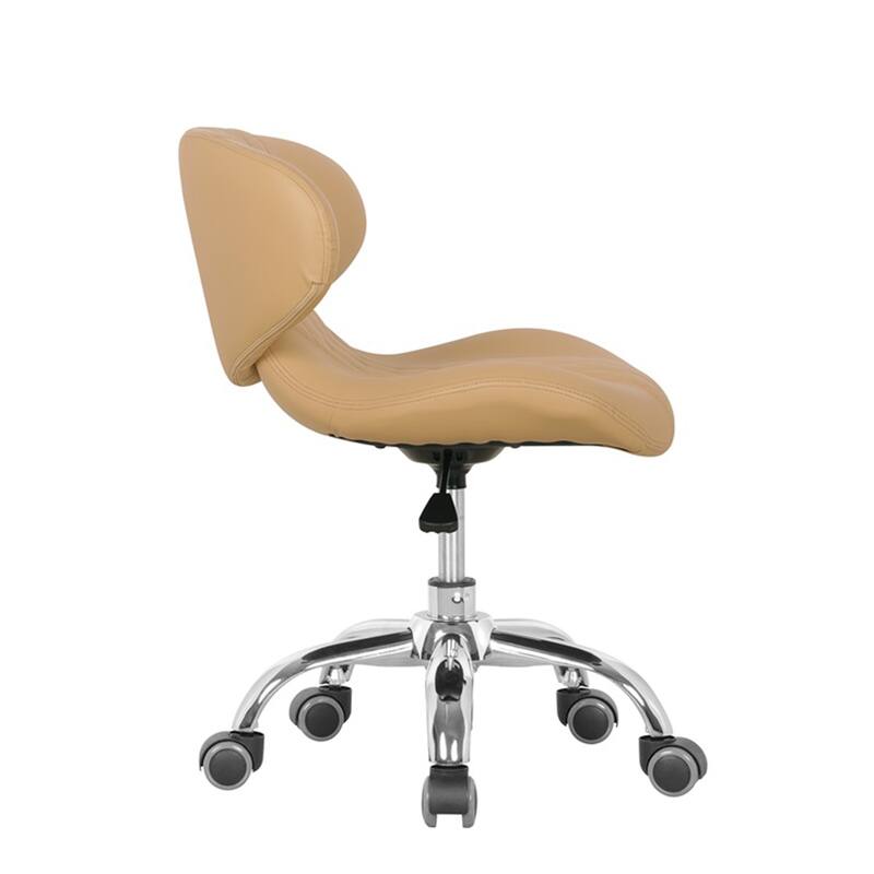 Set of 2 Hugo Short Stool Adjustable 13" to 15" Low Rolling Chair with Backrest, Cream - N/A