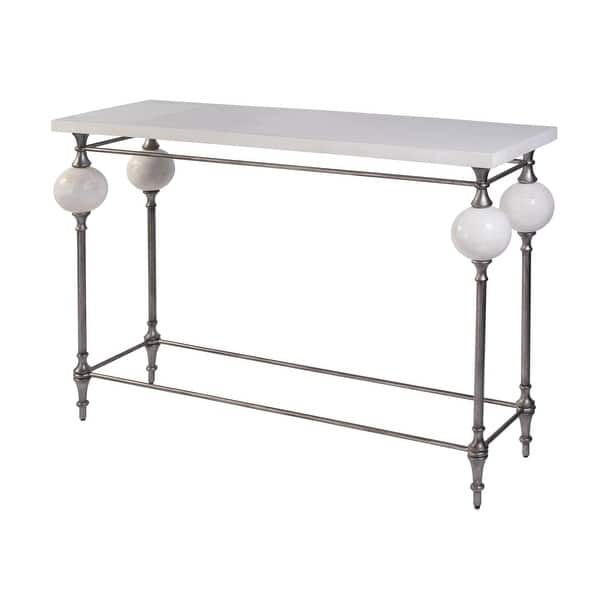 slide 2 of 7, Amadeo 49 in. W Rectangular Stone and Metal Console Table White