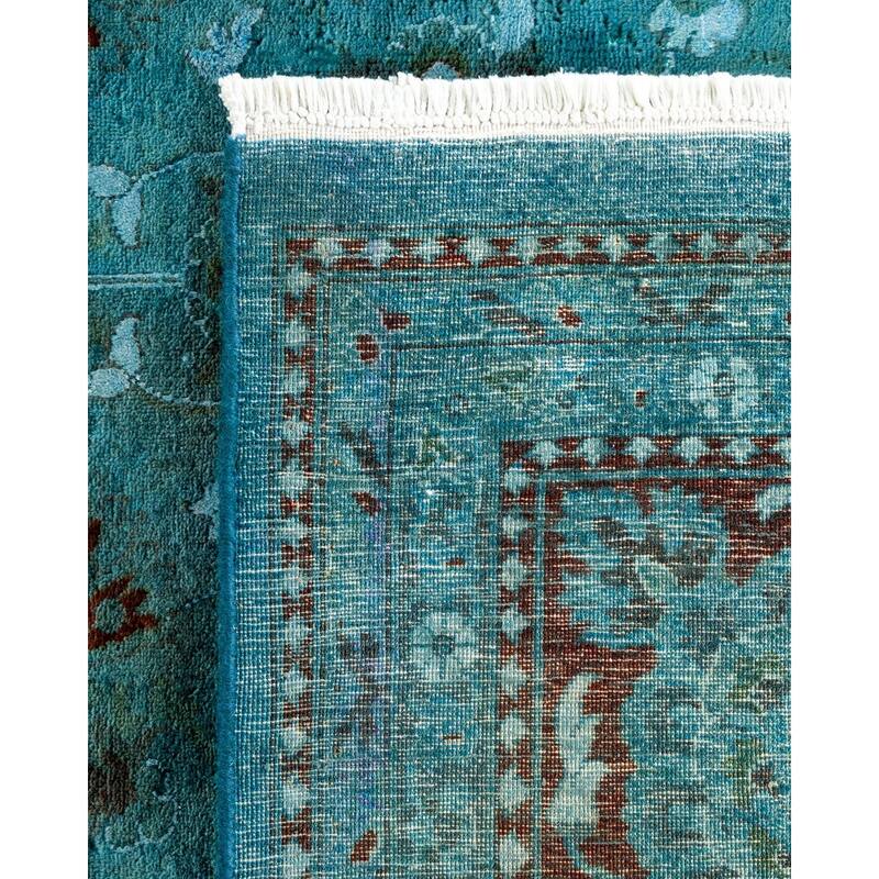 Overton Hand Knotted Wool Vintage Inspired Modern Contemporary Overdyed Blue Area Rug - 9' 2" x 12' 5"