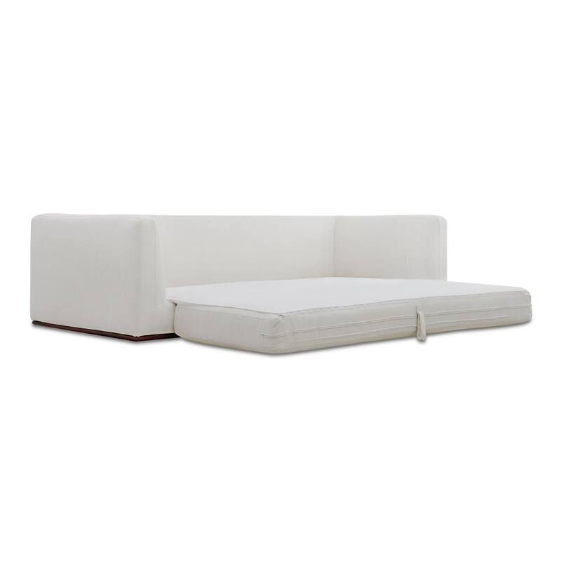 NADAAL STUDIOS Rio Sleeper Sofa, Convertible Design, Feather-Filled Cushions, Rubberwood Base, Off-White
