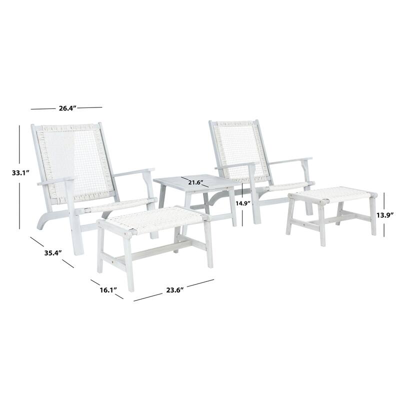 SAFAVIEH Chantelle Outdoor Solid Wood Chaise Lounge Chair and Stool Set of 2 (Includes End Table)