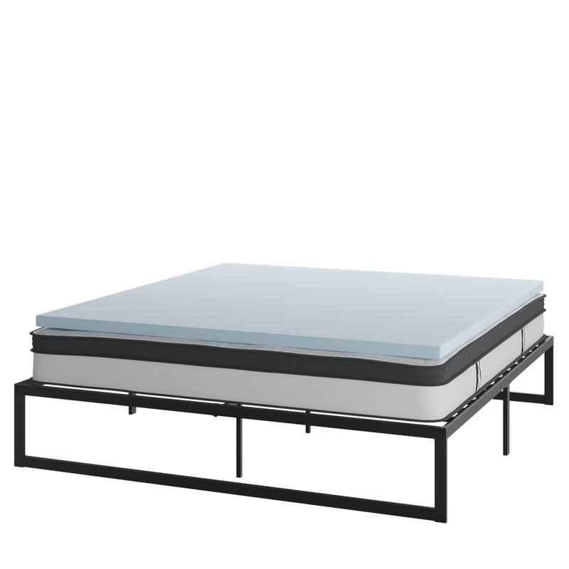 Platform Bed Frame; Pocket Spring Mattress & Memory Foam Topper