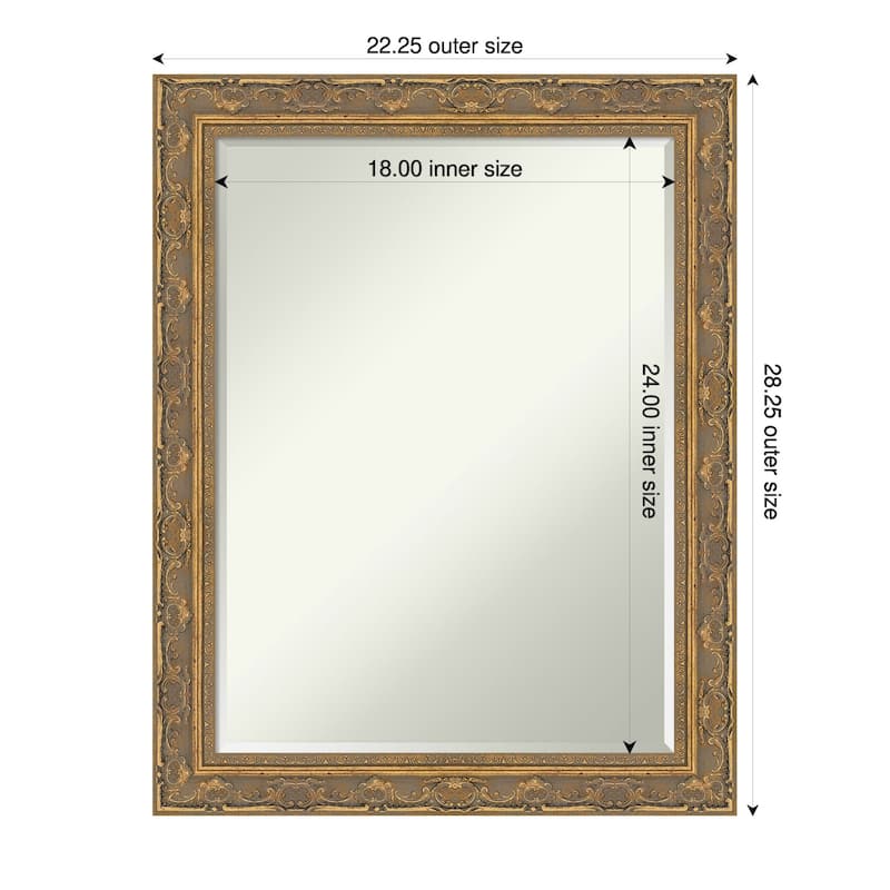 Filigree Half-Inch-Bevel Framed Bathroom Vanity Wall Mirror - 22 x 28 in - Filigree Gold