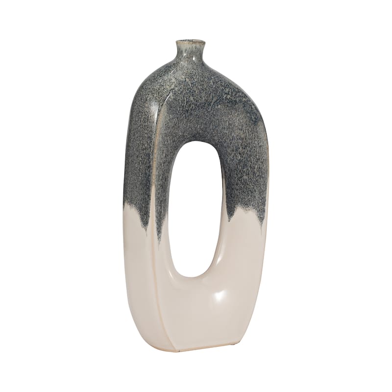 Sagebrook Home Modern Ceramic Blue/White Round Curvy Open Cutout Vase