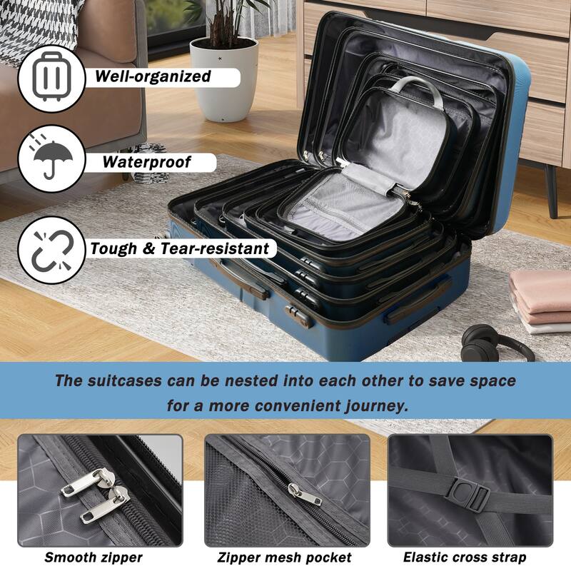 6-Piece ABS Hardshell Luggage Set - Lightweight & Durable Suitcases with Dual Spinner Wheels, Carry-On & Check-In Sizes
