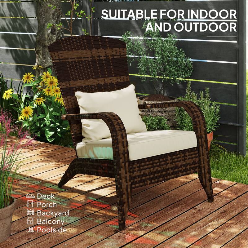 Outdoor Rattan Adirondack Chair with Cushions and Steel Frame Patio Seat for Porch or Pool - 25.2" W x 31.5" D x 35.4" H