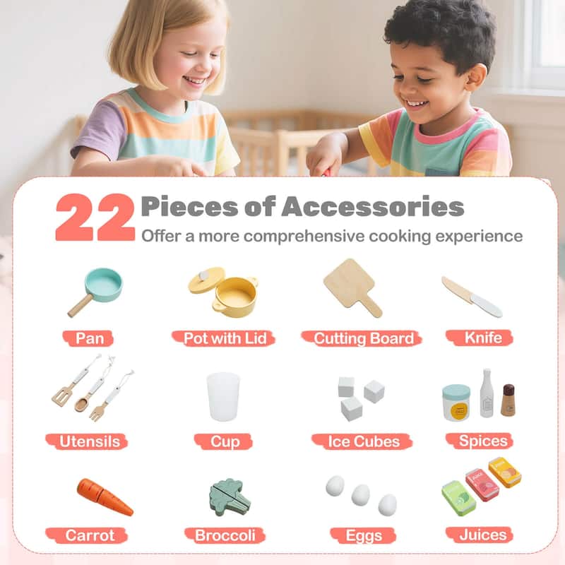 Costway Corner Play Kitchen with Lights & Sounds Wooden Toy Kitchen - See Details