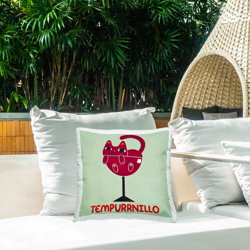Stupell Tempurrnillo Cat Wine Printed Outdoor Throw Pillow Design by Carrie Cantwell