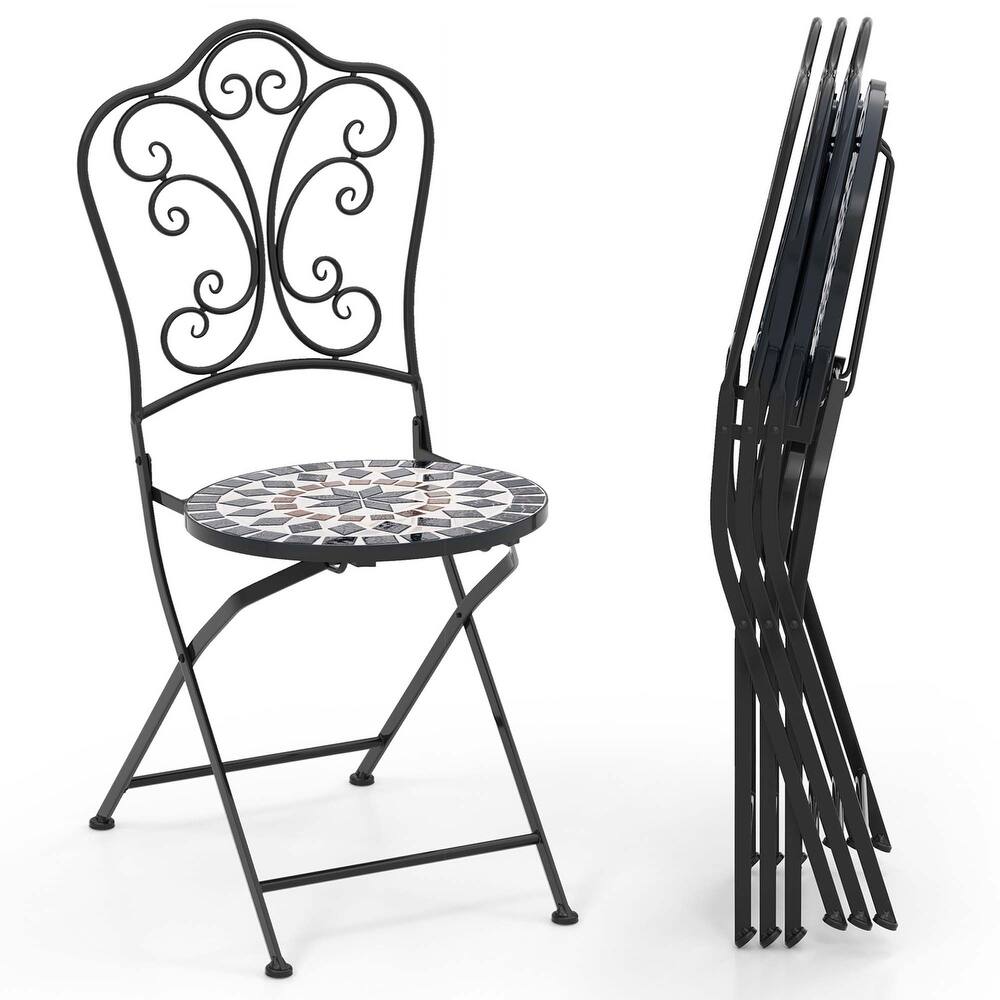Costway Set of 2/4 Mosaic Chairs for Patio with Decorative Backrest