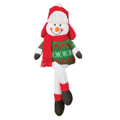 Holiday Snowman Plush Sitter Decoration