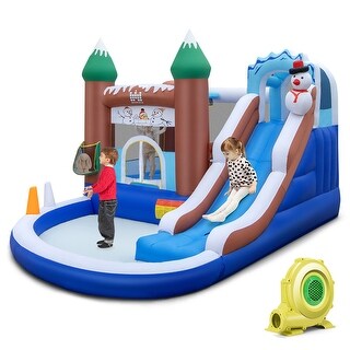 Costway 6-in-1 Winter Theme Snowman Inflatable Castle Kids Bounce - Multi-colored - See Details