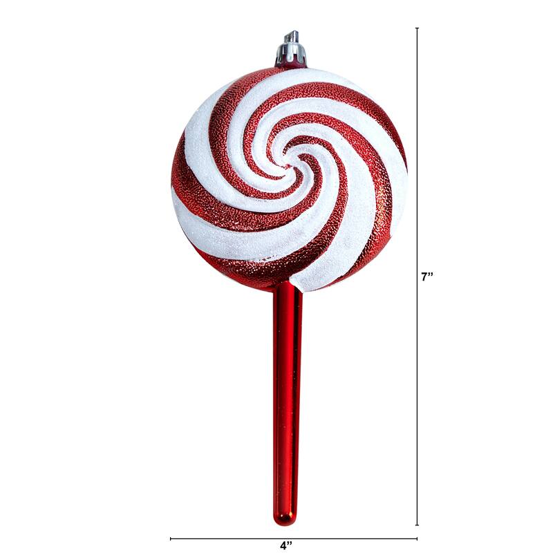 4ct White and Red Shatterproof 2-Finish Christmas Candy Ornaments 7"
