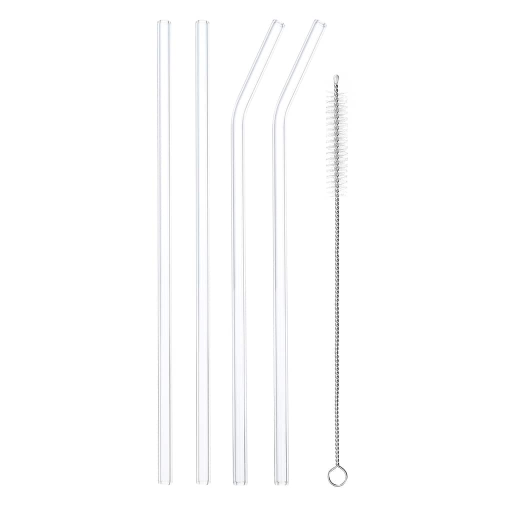 Reusable Straws Glass Straw, 4pcs Straw with One Cleaning Brush