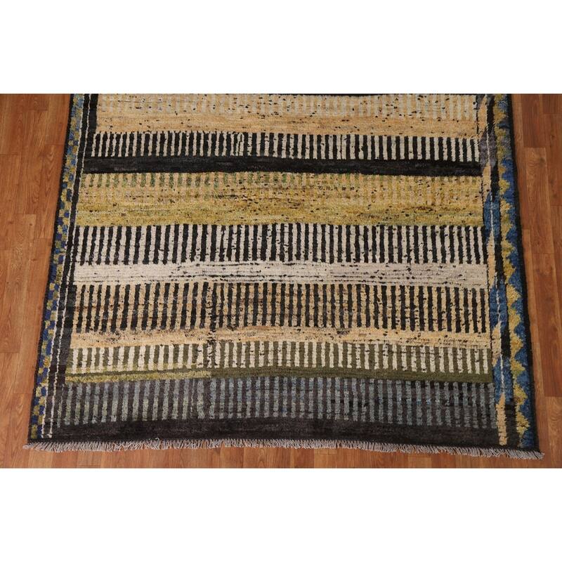 Hand Knotted Oriental 100% Wool Carpet Modern Tribal Multi-Colored Moroccan Area Rug - 8' 1'' X 5' 10''