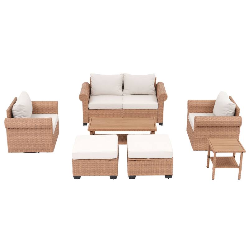 Outdoor 7-Piece Pe Rattan Garden Patio Sofa Set with Swivel Chair