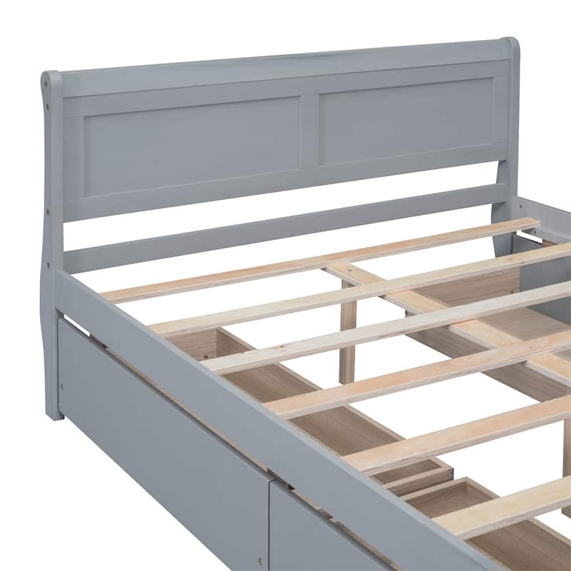 Full Size Wood Platform Bed with 4 Drawers and Streamlined Headboard