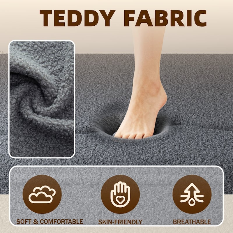 78" Convertible Teddy Fabric Sofa with 2 Pillows, No Assembly Required