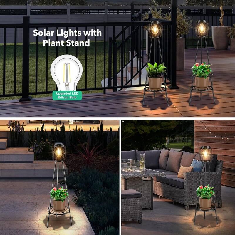 2 Pack Solar Lights with Plant Stand, Outdoor Floor Lamps