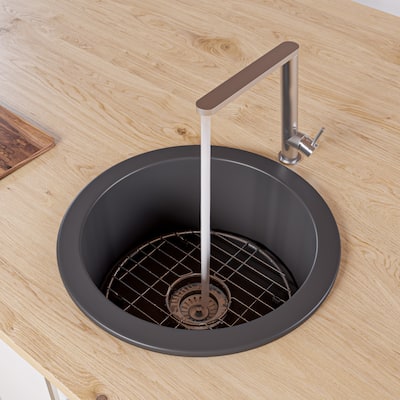 Black Matte Round 18" x 18" Undermount / Drop In Fireclay Prep Sink