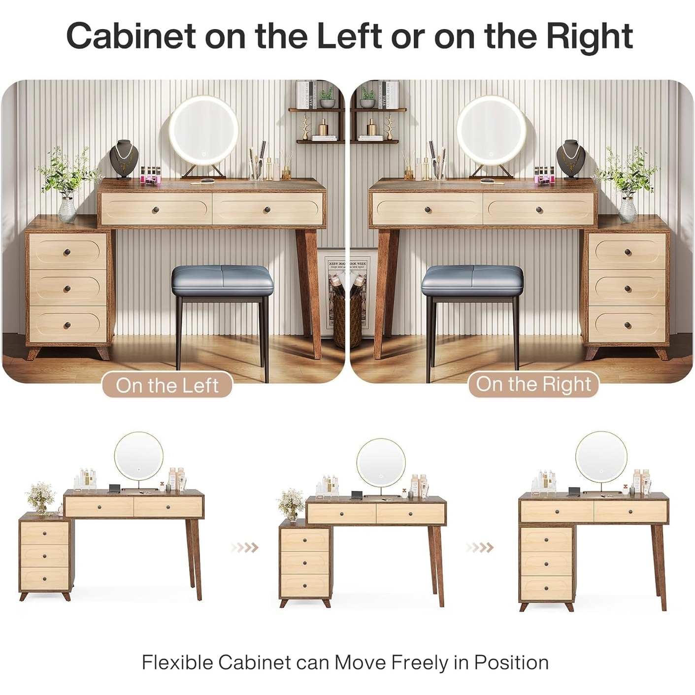 51-Inch Makeup Vanity Table with Reversible Drawer Cabinet for