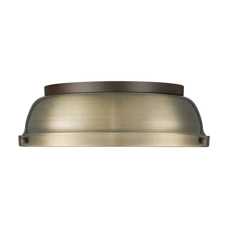 Yep by Golden Lighting Duncan 2-light Flush Mount in Rubbed Bronze and Aged Brass shade