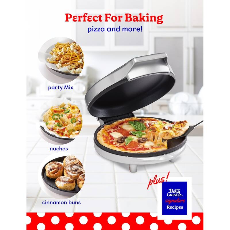 Betty Crocker 8" Travel Pizza Maker Plus, Indoor Electric Grill With Insulated Travel Bag