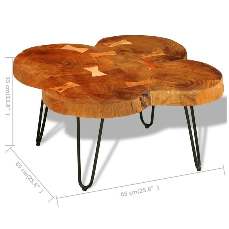 vidaXL Coffee Table End Table with Iron Legs 4 Trunks Solid Wood Acacia