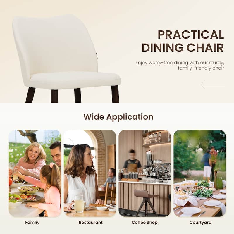 Set of 2 Wooden Dining Chairs, Beige Upholstered Fabric for Kitchen & Dining Room