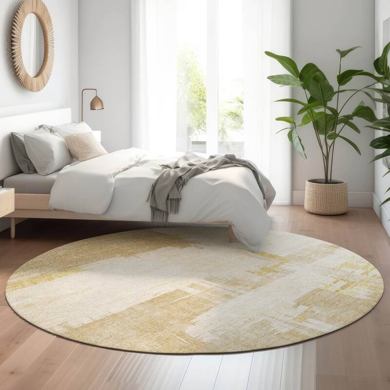Premium Washable Super Soft Abstract Contemporary Mayfield Rug - Beige - 8' x 8' - Round