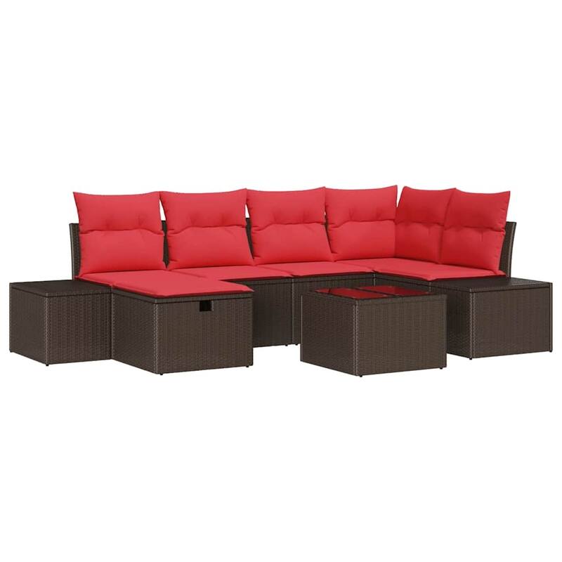 vidaXL 6/7 Garden Sofa Set with Cushions Black/Brown/Grey Poly Rattan - 103.9 x 60.6 x 27.2