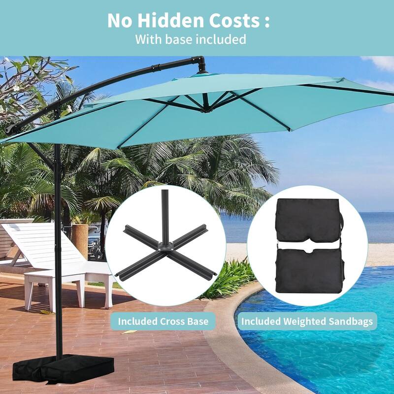 Autlaycil 10ft Offset Hanging Market Patio Umbrella with Base