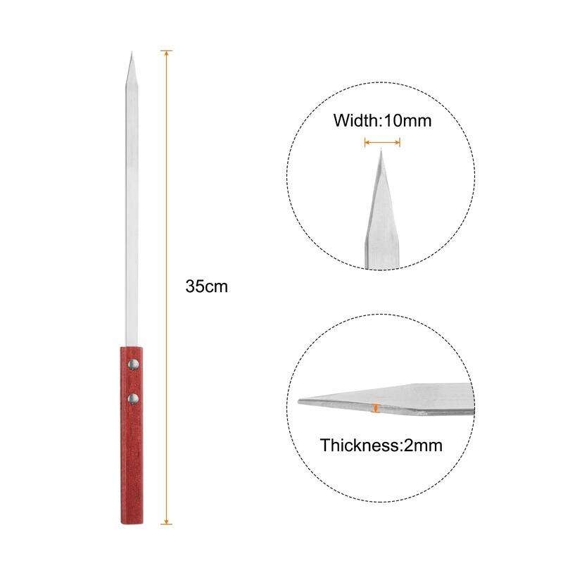 12pcs Kebob Skewers 35cmx10mmx2mm Flat Sticks with Wood Handle - Silver
