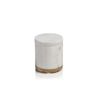 Verdi Marble & Balsa Wood Jar with Removable Lid - White