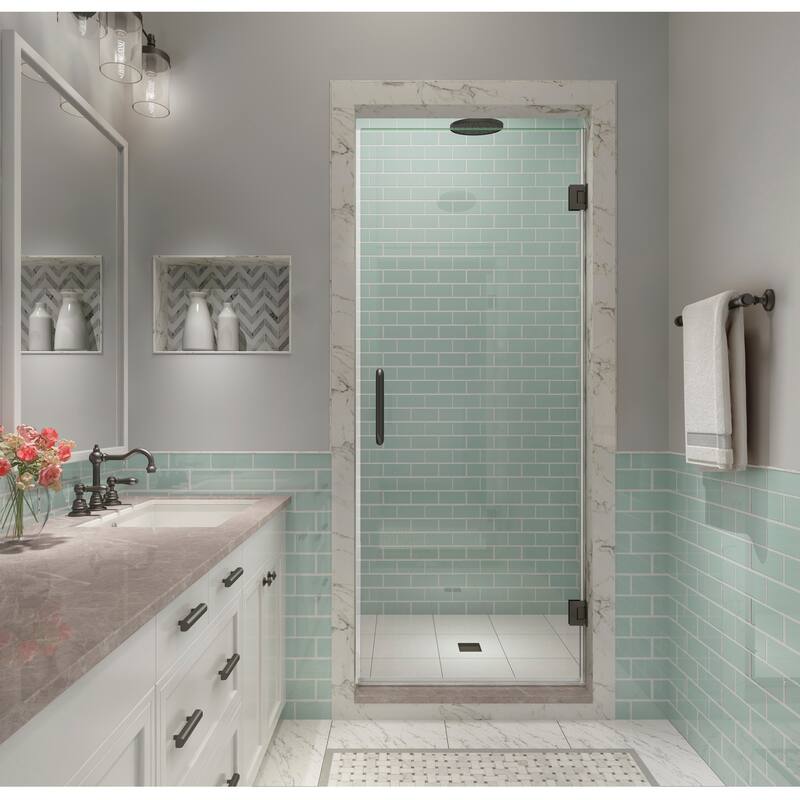 Kinkade XL 22.25 - 22.75 in x 80 in Frameless Hinged Shower Door with StarCast Clear Glass