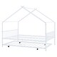 preview thumbnail 7 of 10, Full Size Metal House Bed with Twin Size Trundle & Slats, Kids Bed Frame with Headboard & Footboard, for Kids Girls Boys, White