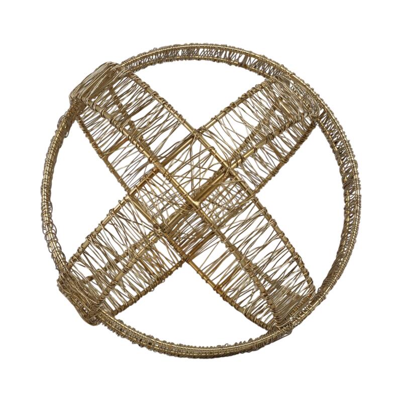 Metal Orb Sculpture with Interwoven Iron Wire Design Decorative Accent