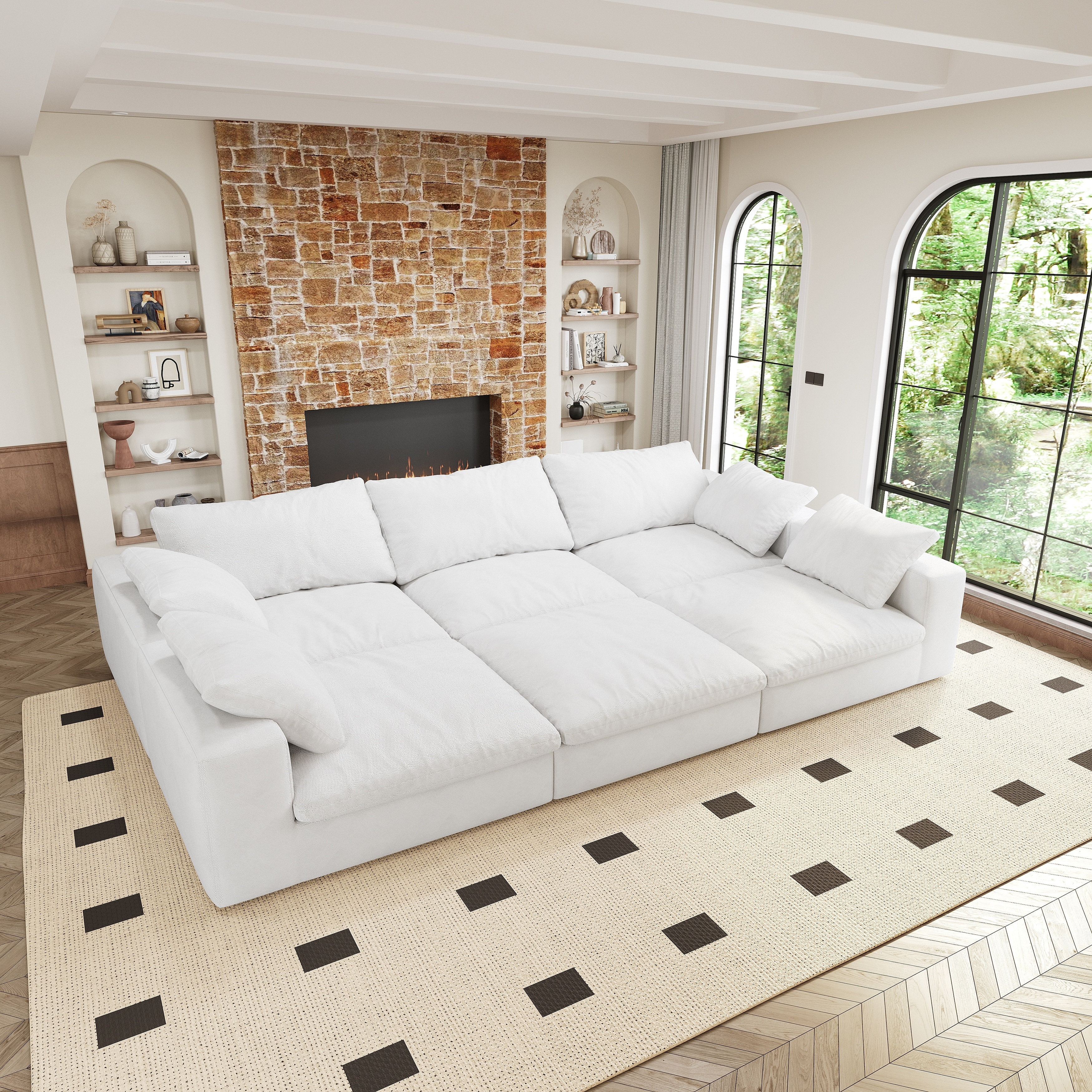 Large Size Modular Sectional Sofa Feather Filled Upholstered Sleeper Sofa Bed with 6 Seats Cloud Sofa