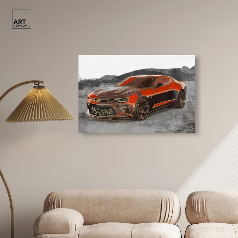 Red Sports Car Canvas by Art Remedy, Gallery Wrapped