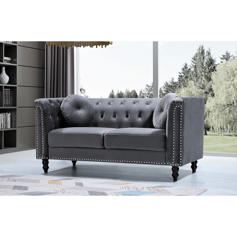 Calvin Classic Velvet Kittleson Nailhead Chesterfield Loveseat