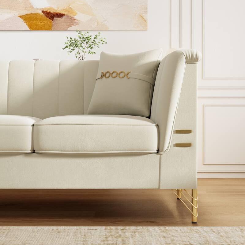 Chesterfield Velvet Button Tufted Sofa, Luxury 3-Seater Couch with 2 Pillows