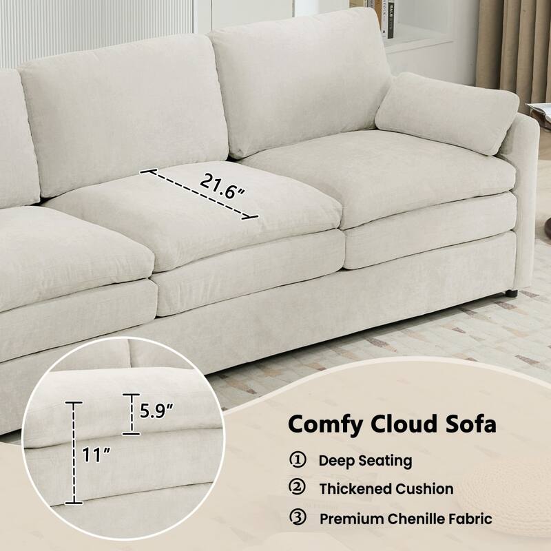 89" Oversized Chenille Cloud Comfy 3-seater Sofa