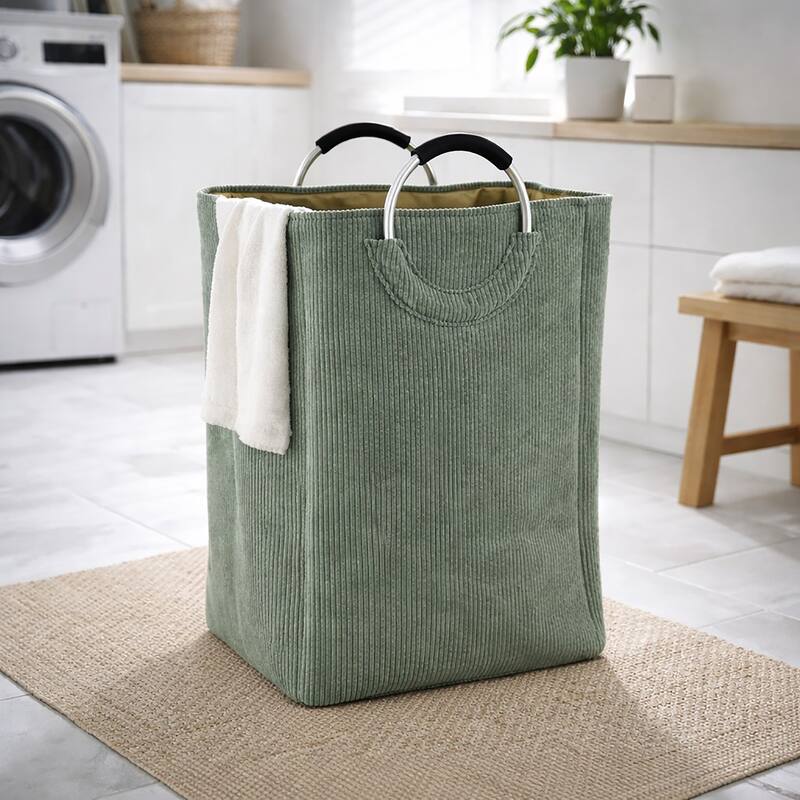 Corduroy Laundry Basket 55L - 14 L x 12 W x 25 H - Green