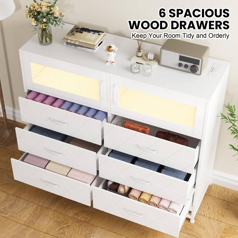 6 Drawer Dresser with Cabinet and TV Stand, Modern Wood Storage Organizer for Bedroom
