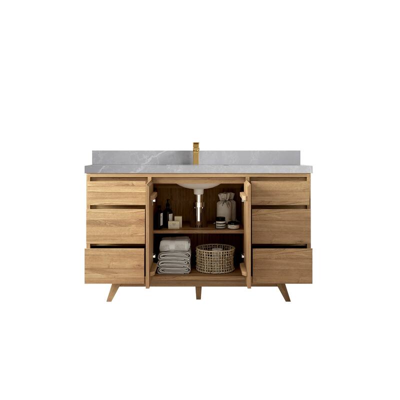 Willow Collections 60 in. W x 22 in. D Madison Teak Single Sink Bathroom Vanity with Countertop