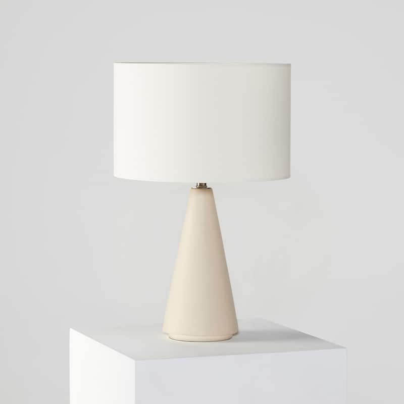 Brightech Nathaniel 20 in. Modern Super Bright LED Standard Table Lamp with Sleek Beige Fabric Drum Shade